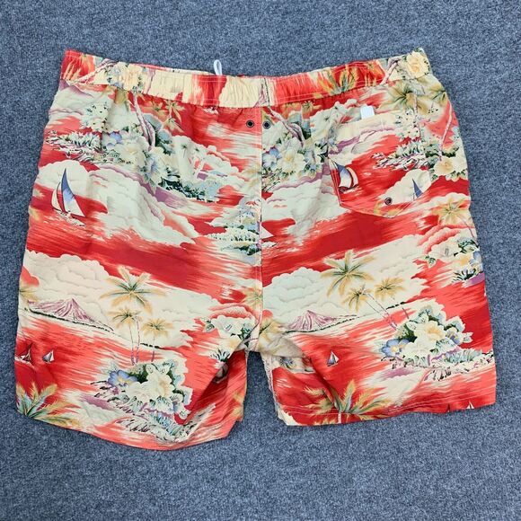 Lands End Hoffman California Swim Trunk Men XXL 2XL Floral Red Brief Lined Short - Picture 11 of 14
